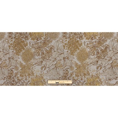 Metallic Antique Gold and Gray Floral Luxury Brocade