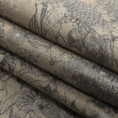 Metallic Gunmetal and Taupe Floral Luxury Brocade