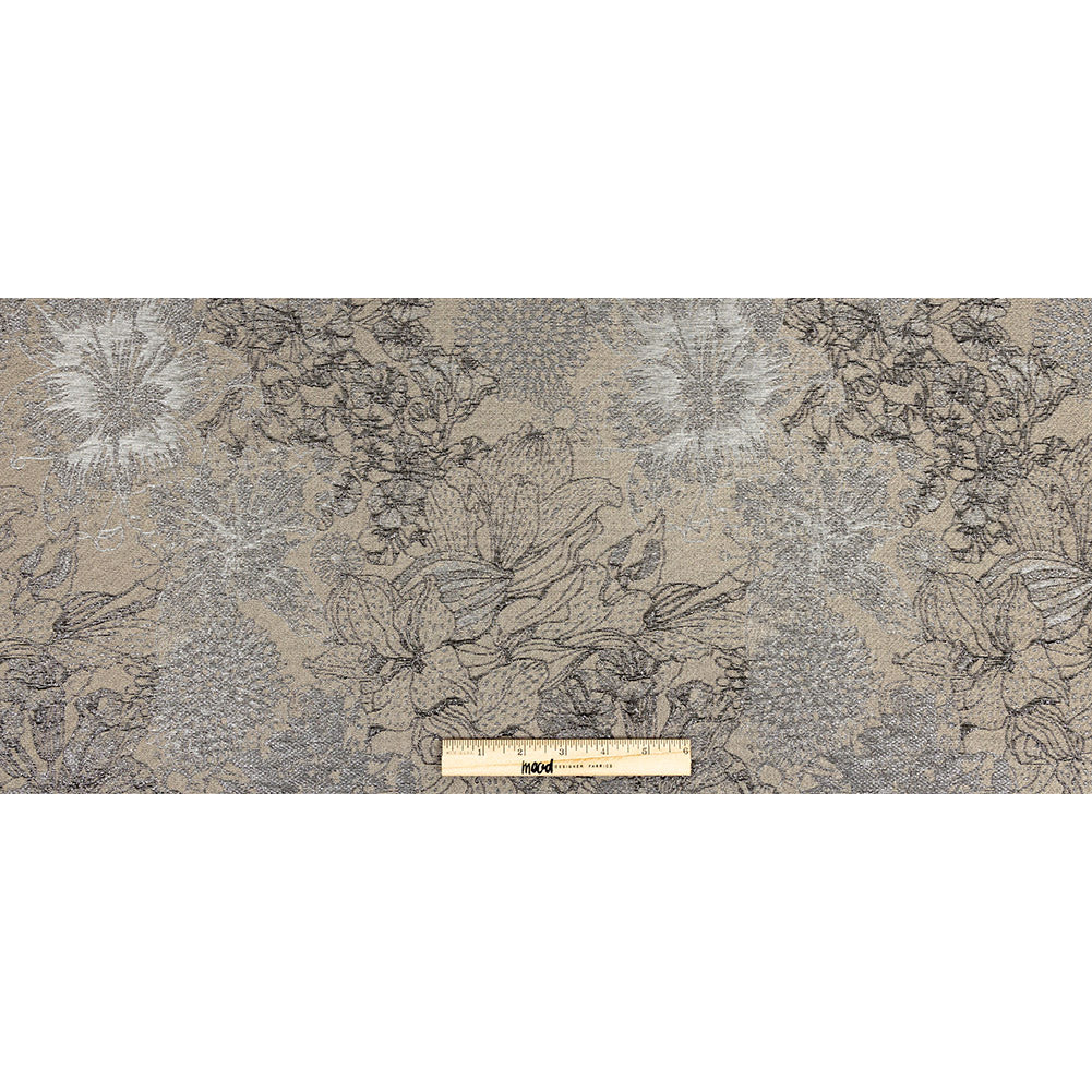 Metallic Gunmetal and Taupe Floral Luxury Brocade