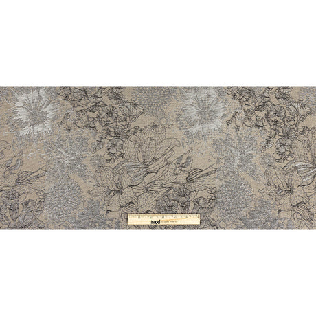 Metallic Gunmetal and Taupe Floral Luxury Brocade