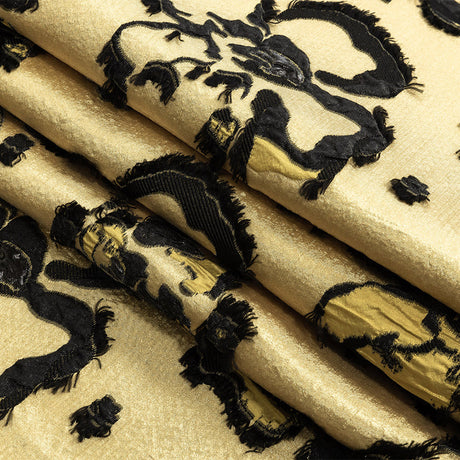 Gamboge and Black Floral Luxury Brocade