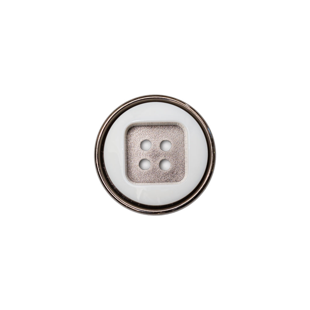 Italian White and Gunmetal 4-Hole 2-Piece Button - 24L/15mm