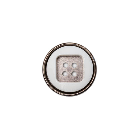 Italian White and Gunmetal 4-Hole 2-Piece Button - 24L/15mm