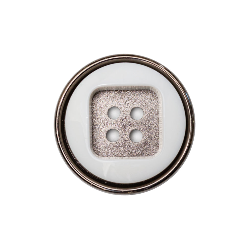 Italian White and Gunmetal 4-Hole 2-Piece Button - 38L/24mm