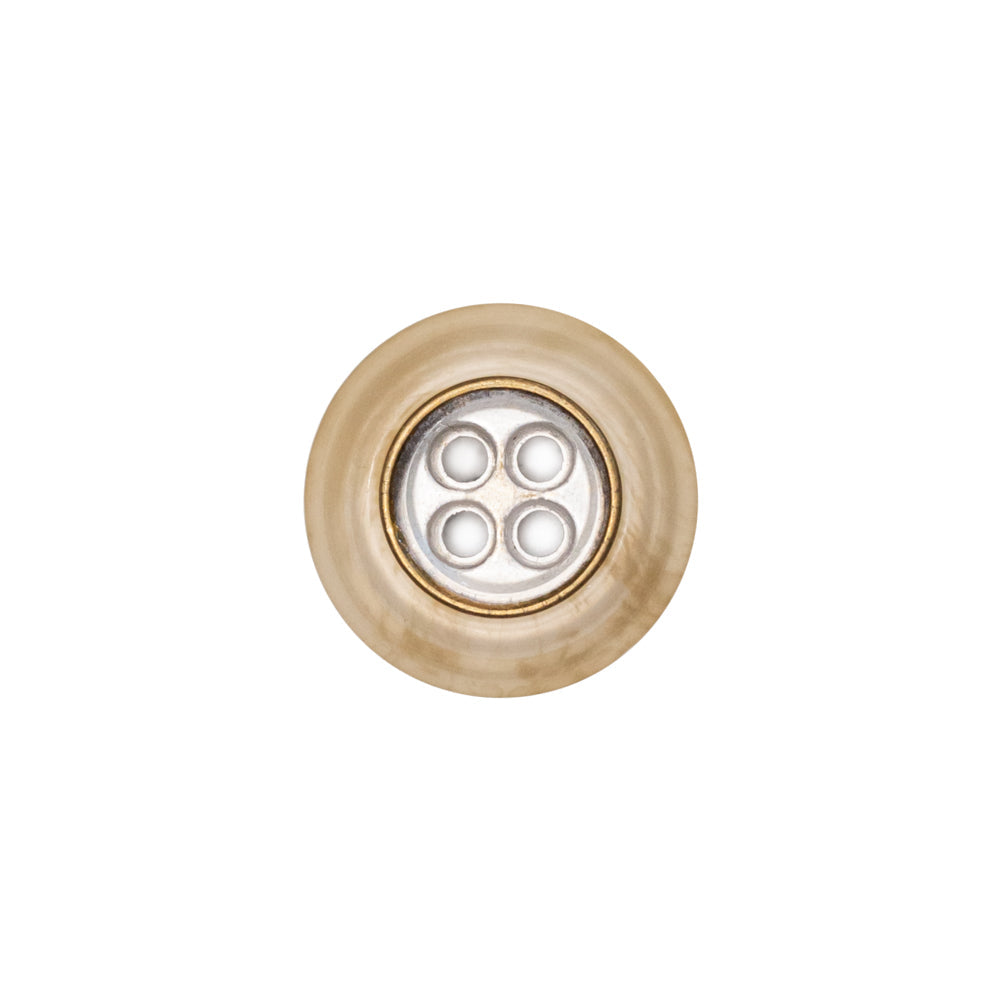 Italian Kelp and Silver Nailshead and Translucent Plastic 4-Hole Button - 24L/15mm