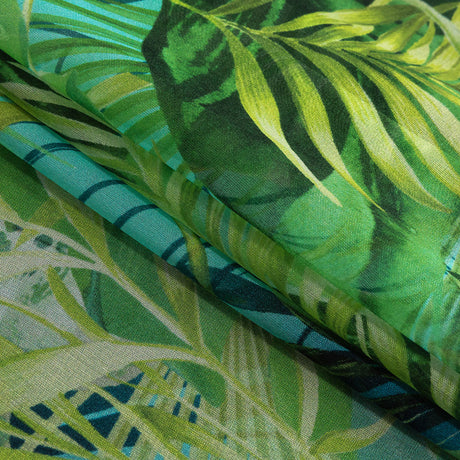Mood Exclusive Italian Green and Blue Ferns and Foliage Digitally Printed Silk Chiffon