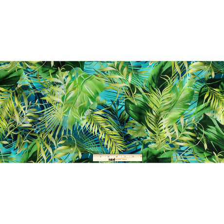 Mood Exclusive Italian Green and Blue Ferns and Foliage Digitally Printed Silk Chiffon