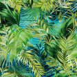 Mood Exclusive Italian Green and Blue Ferns and Foliage Digitally Printed Silk Chiffon