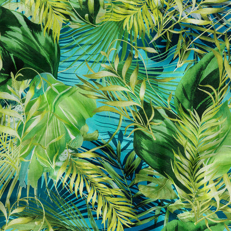 Mood Exclusive Italian Green and Blue Ferns and Foliage Digitally Printed Silk Chiffon