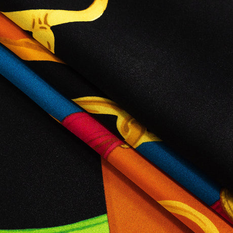 Mood Exclusive Italian Teal, Orange and Gold Chains and Purse Straps Digitally Printed Silk Charmeuse