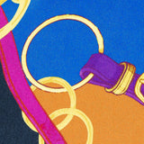 Mood Exclusive Italian Royal Blue, Orange and Gold Chains and Purse Straps Digitally Printed Silk Charmeuse