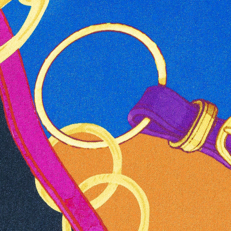 Mood Exclusive Italian Royal Blue, Orange and Gold Chains and Purse Straps Digitally Printed Silk Charmeuse
