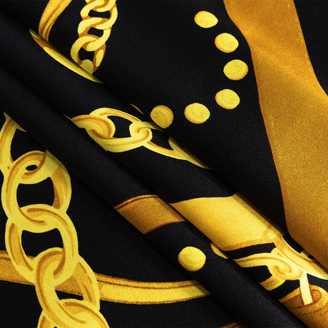 Mood Exclusive Italian Black and Gold Chains and Purse Straps Digitally Printed Silk Charmeuse