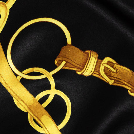 Mood Exclusive Italian Black and Gold Chains and Purse Straps Digitally Printed Silk Charmeuse