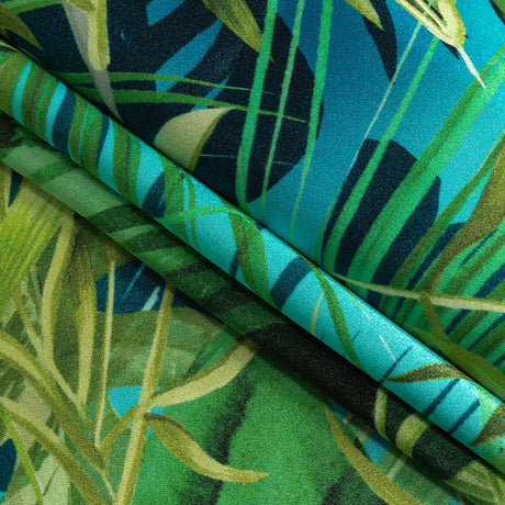 Mood Exclusive Italian Green and Blue Ferns and Foliage Digitally Printed Silk Charmeuse