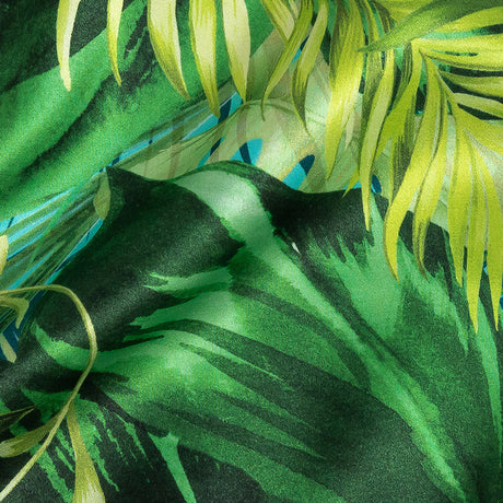 Mood Exclusive Italian Green and Blue Ferns and Foliage Digitally Printed Silk Charmeuse