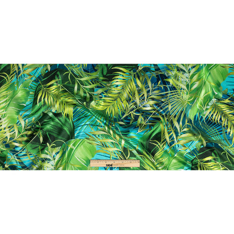 Mood Exclusive Italian Green and Blue Ferns and Foliage Digitally Printed Silk Charmeuse