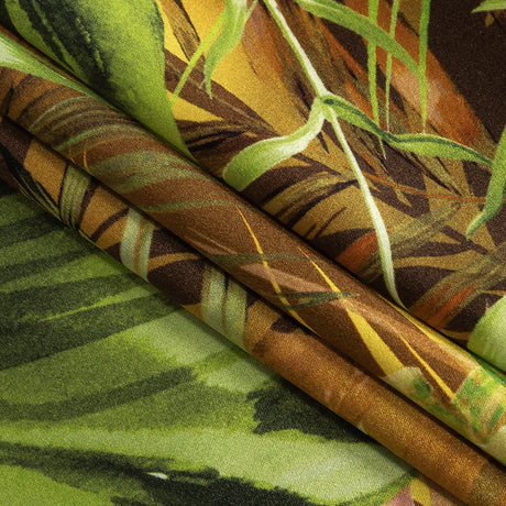 Mood Exclusive Italian Green and Mustard Ferns and Foliage Digitally Printed Silk Charmeuse