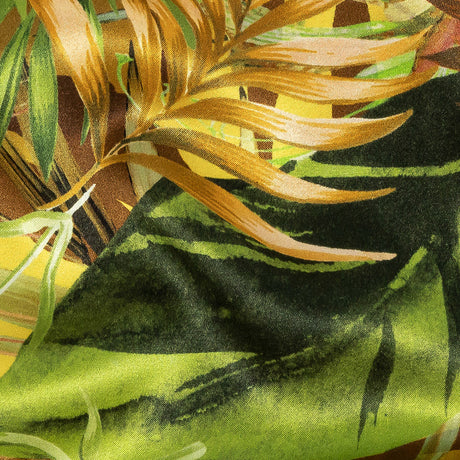 Mood Exclusive Italian Green and Mustard Ferns and Foliage Digitally Printed Silk Charmeuse