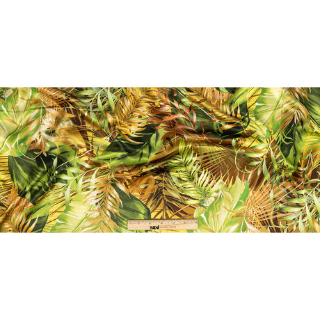 Mood Exclusive Italian Green and Mustard Ferns and Foliage Digitally Printed Silk Charmeuse