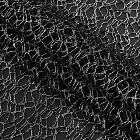 Webbed Guipure Lace - Black with Metallic Silver Foil