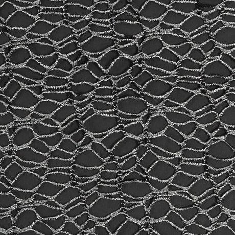Webbed Guipure Lace - Black with Metallic Silver Foil