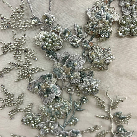 Beaded 3D Floral Lace Fabric Multitone Embroidered