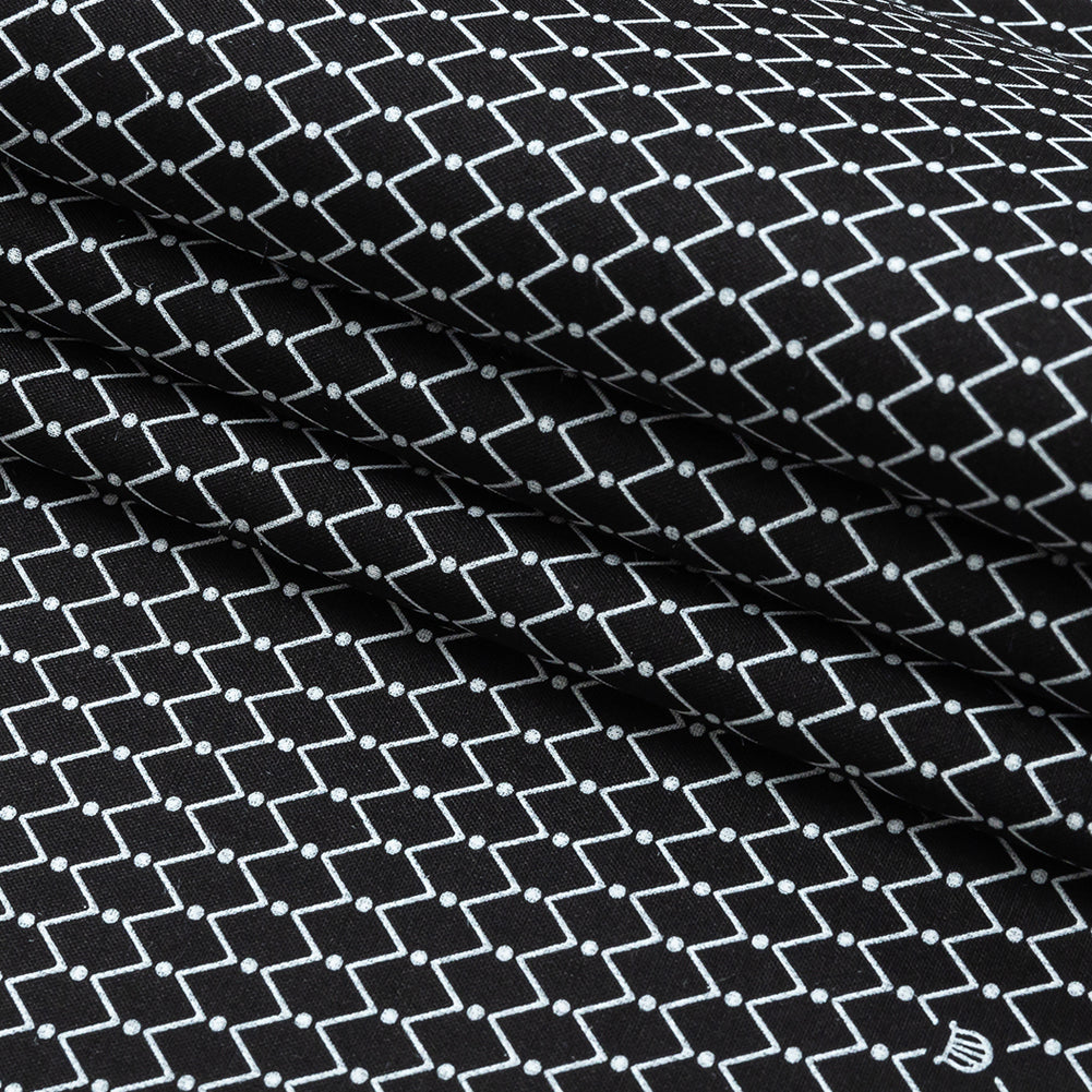 Italian Black and White Geometric Silk and Cotton Voile