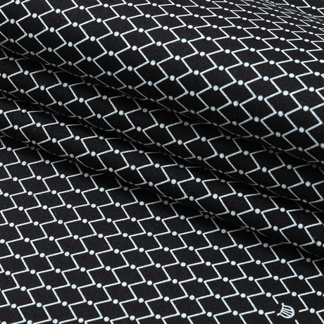 Italian Black and White Geometric Silk and Cotton Voile