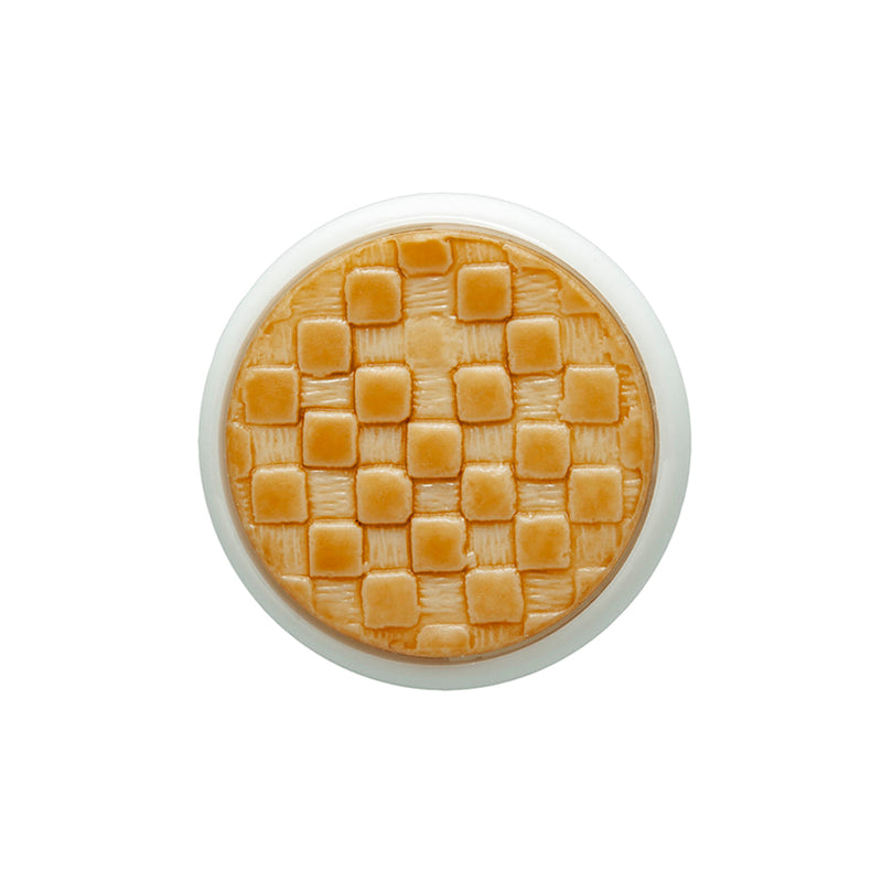 Toffee Basketweave set in a White Circular 2-Piece Shank Back Button - 38L/24mm
