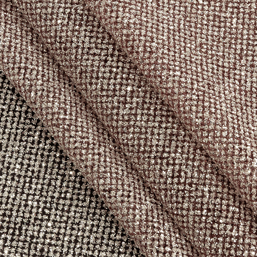 Tulle with Metallic Platinum Glitter - Claret - Platina Collection