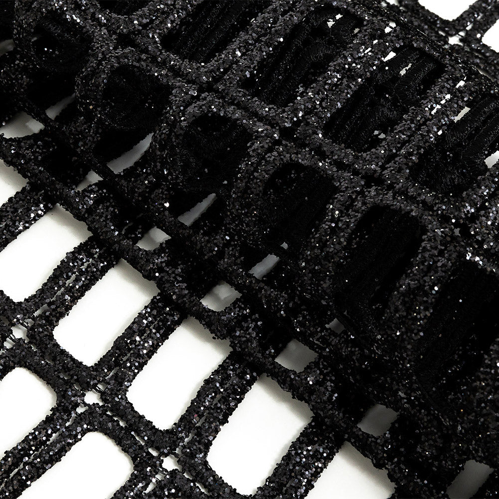 Guipure Lace with Glitter - Black Gradient Rectangles