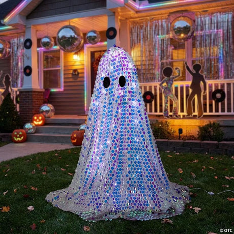 Disco Mosaic Ghost Halloween Decoration with Iridescent Fabric, featuring a spooky Halloween ghost design