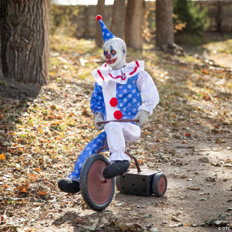 32-Inch Animated Tricycle Pedaling Clown Doll Halloween Decoration with LED Eyes