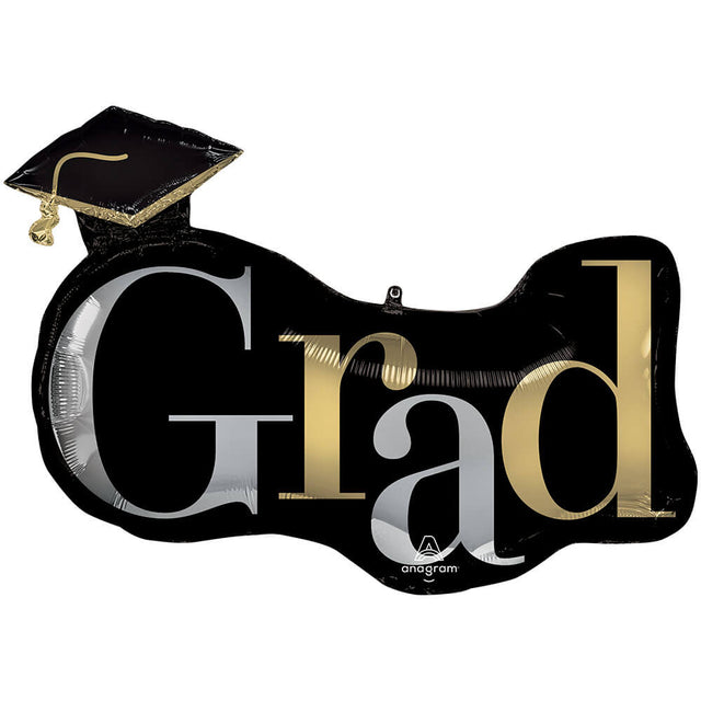 Graduation Foil Balloon 33 Inch Grad Caps Silver & Gold