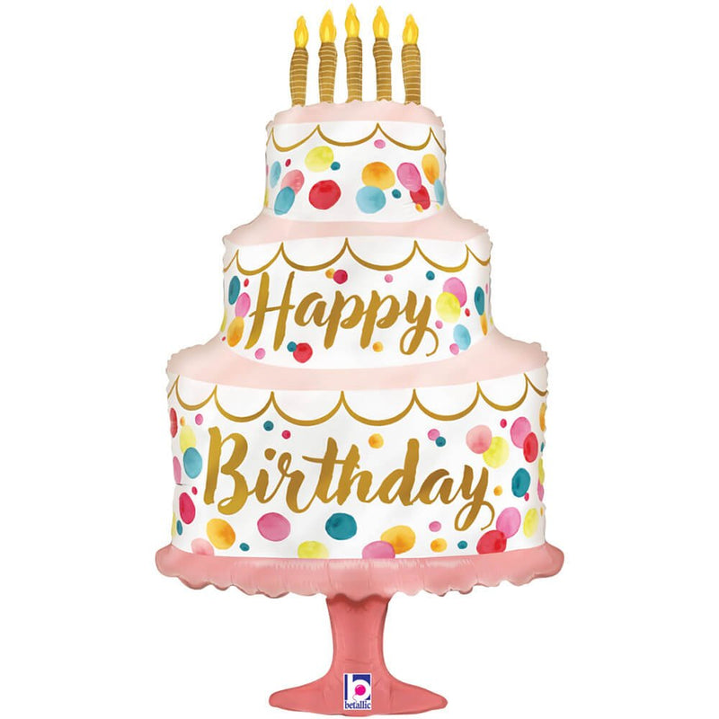 Foil Balloon Happy Birthday Satin Pink Cake