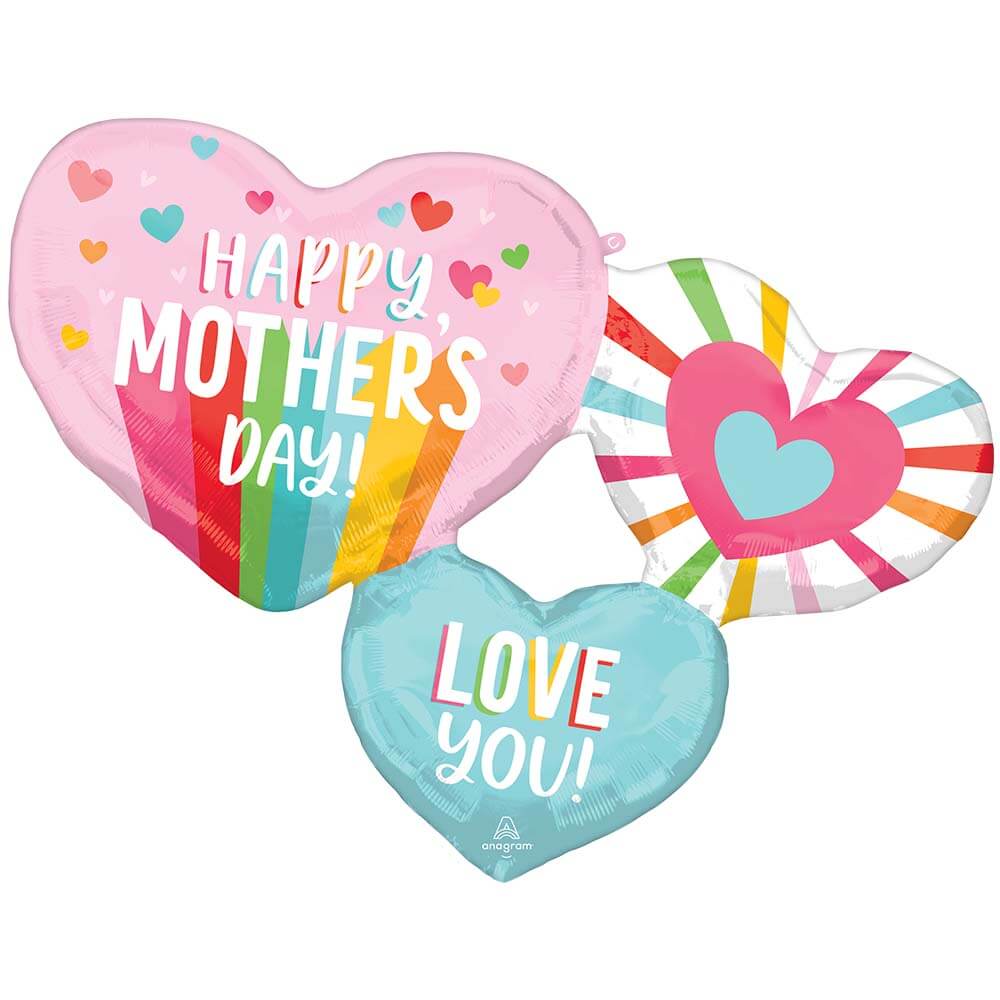 Foil Balloon Happy Mother's Day Stripes & Hearts