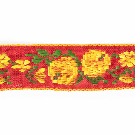 Aurora Red and Orange Floral German Jacquard Ribbon - 0.75"