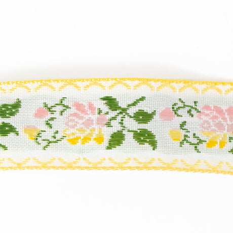 Yellow, Pink and Green Floral German Jacquard Ribbon - 0.875"