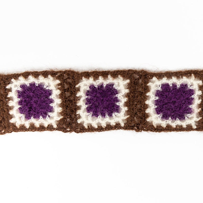 Brown, Ivory and Purple Squares Crochet Lace Trim - 2.25"