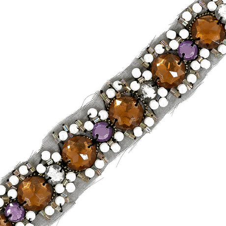 Amber, Amethyst and Off-White Floral Iron-on Beaded Trim