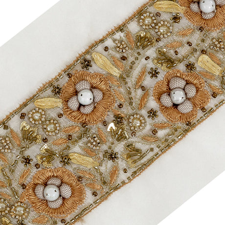 Harvest and Marigold Fancy Beaded Floral Trim on Fine Mesh