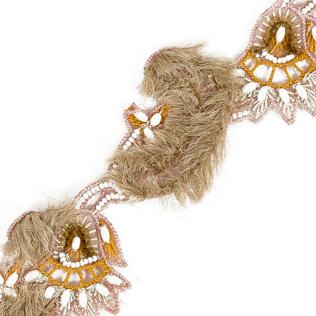 Rose Cache, Orange and Tan Floral Beaded Fringe Trim