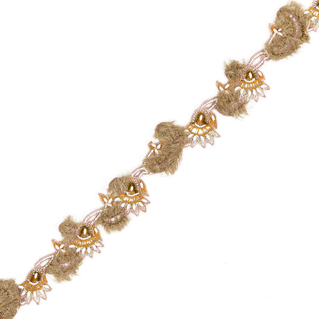Rose Cache, Orange and Tan Floral Beaded Fringe Trim