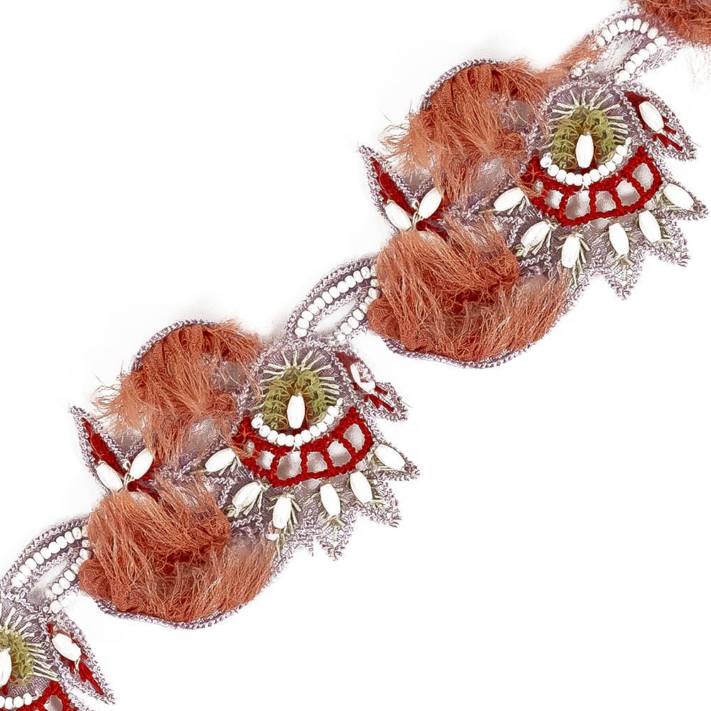 Lilac, Red and Coral Floral Beaded Fringe Trim