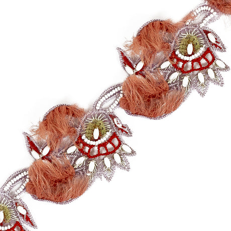 Lilac, Red and Coral Floral Beaded Fringe Trim