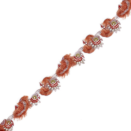 Lilac, Red and Coral Floral Beaded Fringe Trim