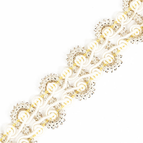 Lustrous Ivory, Champagne and Yellow Metallic Gimp Braided Trim
