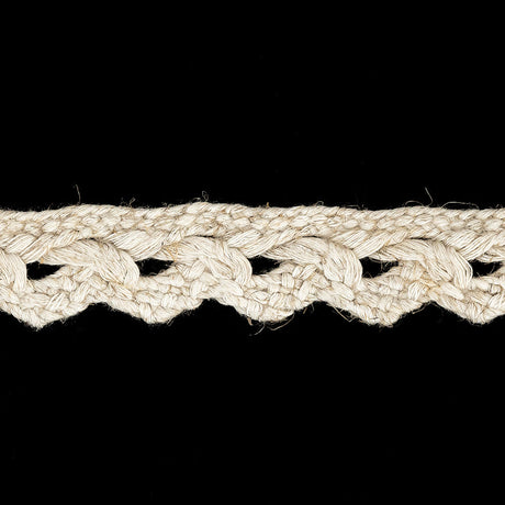 Lustrous Natural Braided Trim with Fuzzy Fibers and Scalloped Edge - 1"