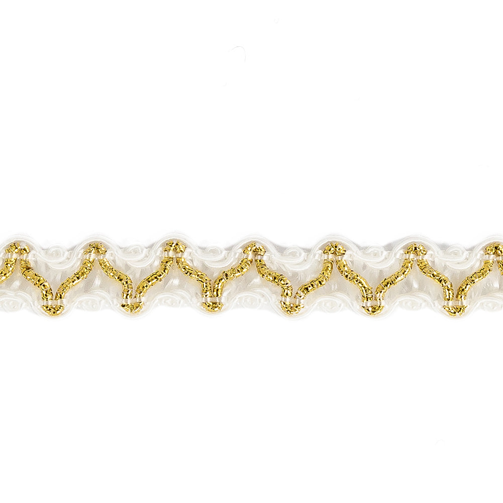 White and Metallic Gold Gimp Braided Trim - 0.375"